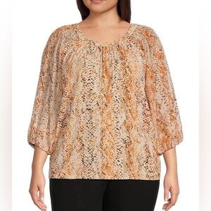 NEW Plus Size Calvin Klein Snakeskin Scoop Neck 3/4 Raglan Sleeve Blouse $80